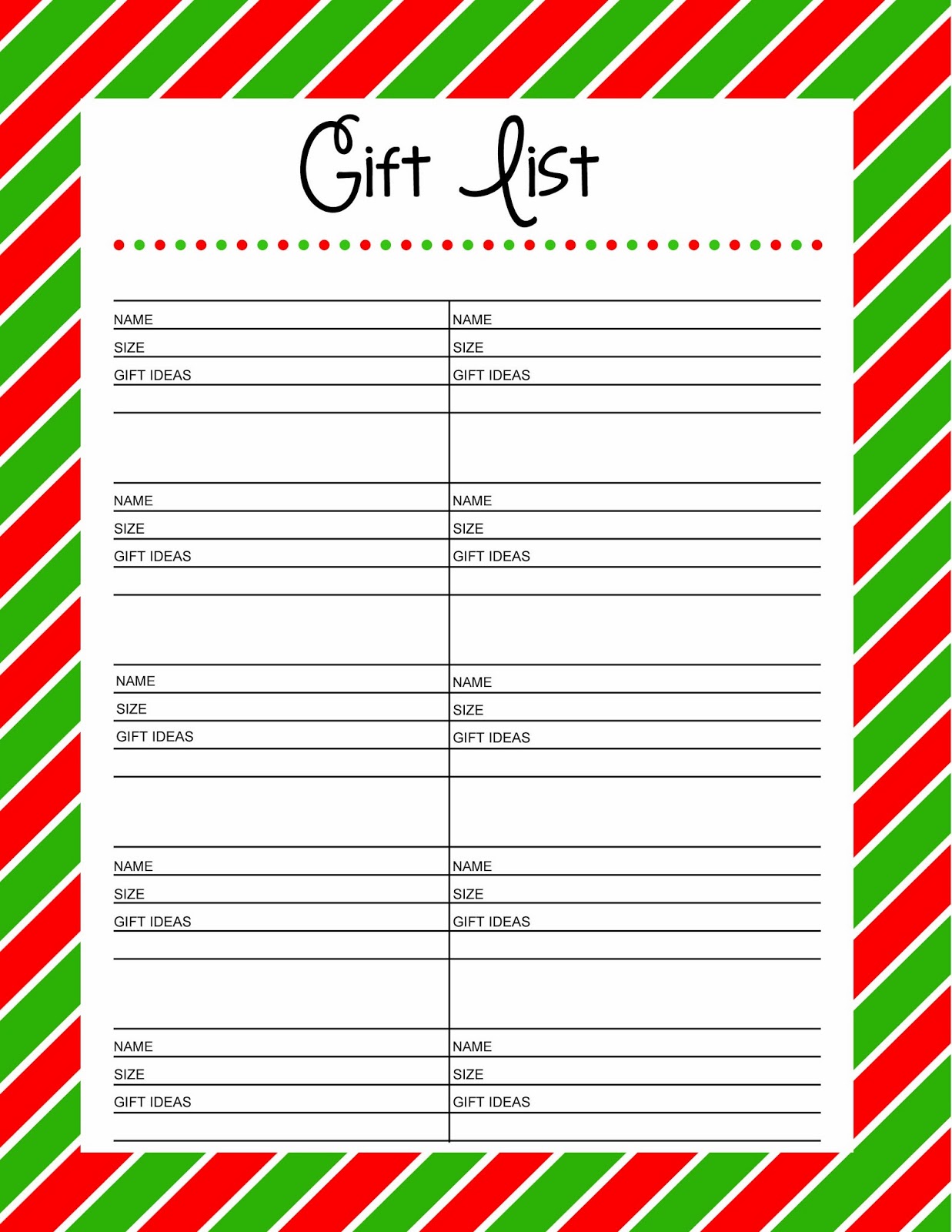 Free Christmas Gift List Template