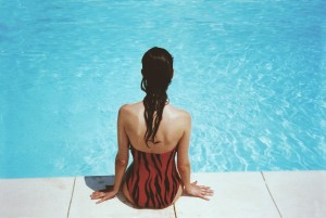 woman by pool