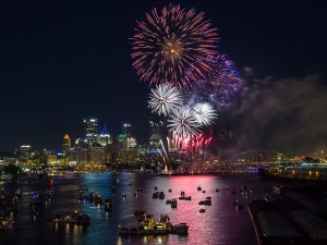 July Fourth fireworks display shown.